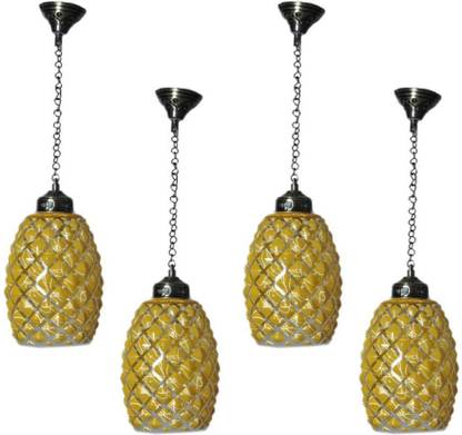 AFAST Pendent Ceiling Lamp Of Decorative Colourful Glass Shade & Exclusives Metal Fitting With Copper Holder, Best For 5 To 60 Watt LED Bulb (Set Of Four), Yellow Ceiling Light Ceiling Lamp