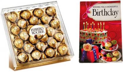 FERRERO ROCHER Pack Of 24 Chocolates With Beautiful Birthday Greeting Card Combo