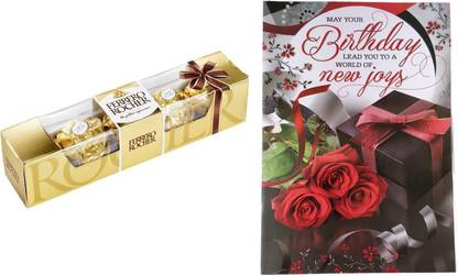 FERRERO ROCHER Premium 4 Chocolates Pack With Birthday Greeting Card Combo