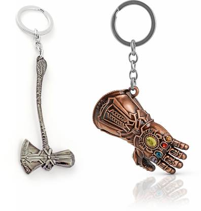 Gold Era Thanos Gauntlet Key Chain & Thor Stormbreaker Axe Keychain Key Chain