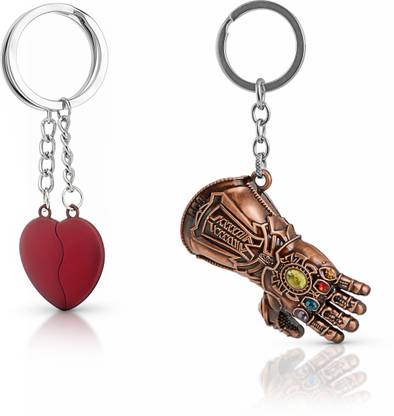 Gold Era Thanos Gauntlet Key Chain & Red Broken Magnet Heart Keychain Key Chain