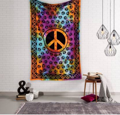 Peace Sign Design Small Poster Wall Hanging cotton Fabric Wonderful Indian Art 