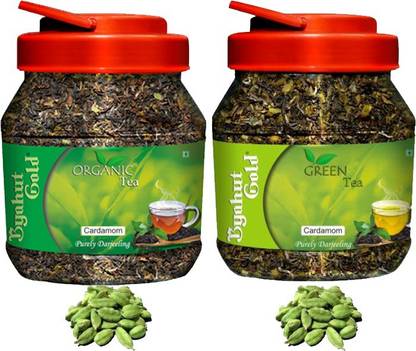 Byahut Gold Cardamom Organic Tea and Cardamom Green Tea Cardamom Green Tea Mason Jar