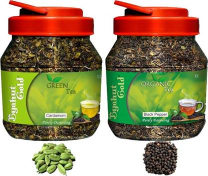 Byahut Gold Cardamom Green Tea and Black Pepper Organic Tea Cardamom, Black Pepper Green Tea Mason Jar