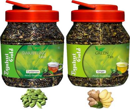 Byahut Gold Cardamom Darjeeling Leaf and Ginger Green Tea Cardamom, Ginger Green Tea Mason Jar