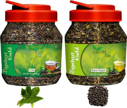 Byahut Gold Tulsi Organic Tea and Black Pepper Green Tea Black Pepper, Tulsi Green Tea Mason Jar