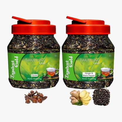 Byahut Gold Cloves & Ginger Black Pepper Combo Darjeeling Leaf Cloves, Ginger, Black Pepper Green Tea Mason Jar