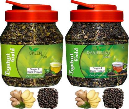 Byahut Gold Ginger Black Pepper Green Tea and Ginger Black Pepper Leaf Ginger, Black Pepper Green Tea Mason Jar