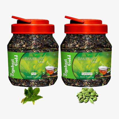 Byahut Gold Tulsi & Cardamom Combo Darjeeling Leaf Tulsi, Cardamom Green Tea Mason Jar