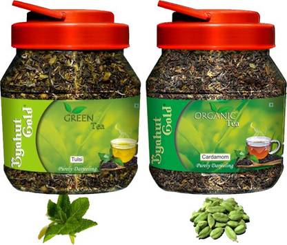 Byahut Gold Tulsi Green Tea and Cardamom Organic Tea Cardamom, Tulsi Green Tea Mason Jar