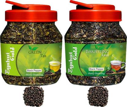 Byahut Gold Black Pepper Green Tea and Black Pepper Darjeeling Leaf Black Pepper Green Tea Mason Jar