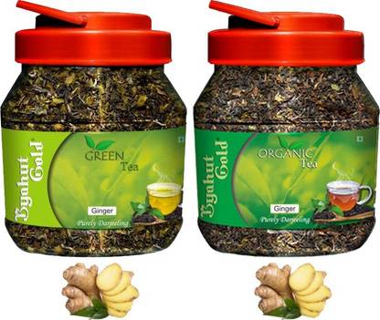 Byahut Gold Ginger Green Tea and Ginger Organic Tea Ginger Green Tea Mason Jar