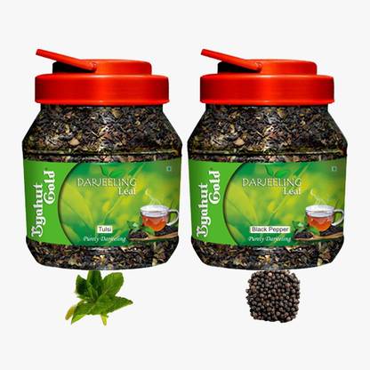Byahut Gold Tulsi & Black Pepper Combo Darjeeling Leaf Tulsi, Black Pepper Green Tea Mason Jar