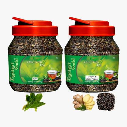 Byahut Gold Tulsi & Ginger Black Pepper Combo Organic Tea Tulsi, Ginger, Black Pepper Green Tea Mason Jar