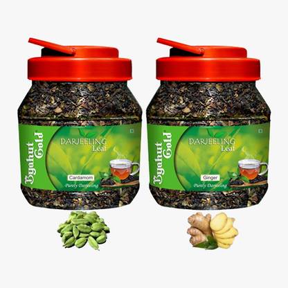 Byahut Gold Cardamom & Ginger Combo Darjeeling Leaf Cardamom, Ginger Green Tea Mason Jar
