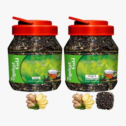 Byahut Gold Ginger & Ginger Black Pepper Combo Darjeeling Leaf Ginger, Black Pepper Green Tea Mason Jar