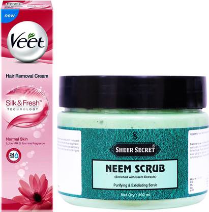 Sheer Secret Neem Scrub 300ml and Veet Hair Removal Cream - Normal Skin Cream 100g