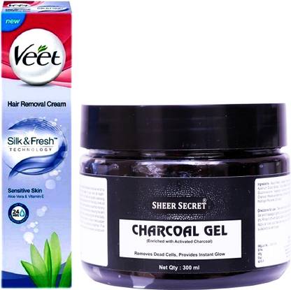 Sheer Secret Charcoal Gel 300ml and Veet Hair Removal Cream - Sensitive Skin Cream 100g