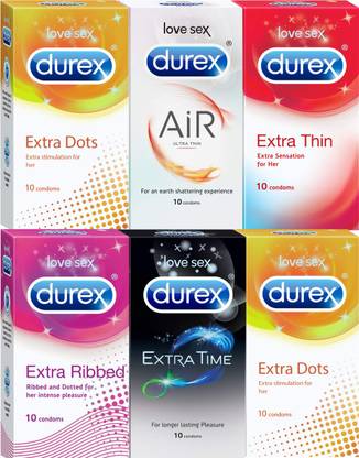 DUREX Extra Dots-2, Ultra Thin, Extra Thin, Extra Ribbed, Extra Time (60 pcs) Condom