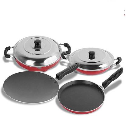 BMS Lifestyle 12 Cavity Appam, Appachetty, Dosa and chapati tawa cookware set combo 4 Pcs Non-Stick Coated Cookware Set