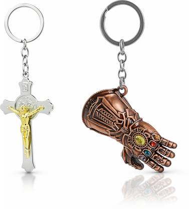 Three Shades Thanos Gauntlet Key Chain & Jesus on Cross Keychain Key Chain