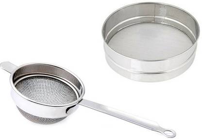 Universal Steel Tea Strainer & Steel Atta Strainer Kitchen Tool Set