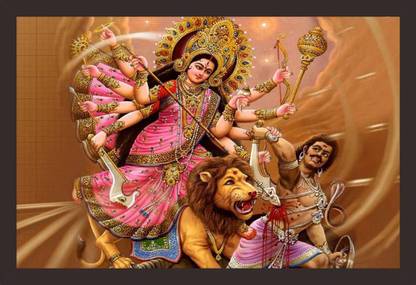 Mad Masters Maa Durga 1 Piece Wooden Framed Painting |Wall Art | Home Décor | Painting Art | Unique Design | Attractive Frames(Mad R1 2737) Oil 18 inch x 12 inch Painting
