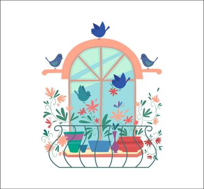 Impression Wall 56 cm Colorful Balcony Scene Wall Sticker ( Cover Area :- 56 X 69 cm ) Self Adhesive Sticker