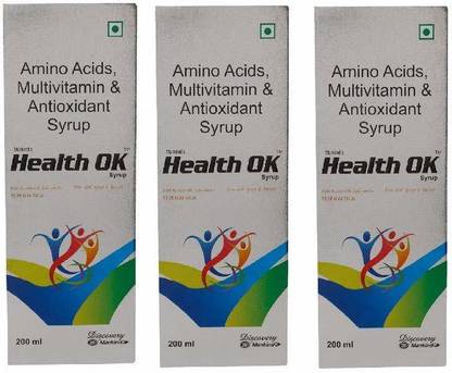 Health Ok Amino Acids,Multiviatamin & Antioxidant Syrup 200ml*3 (Pack of 3)