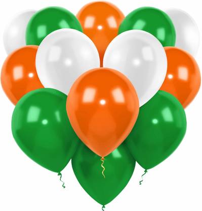 Bash N Splash Solid Tri Color Indian Flag Metallic Green White Orange Balloon Pack of 60 Balloon