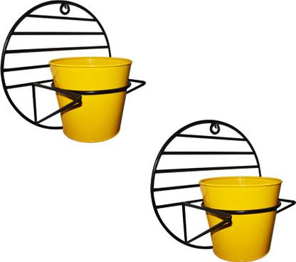 ascent homes Wall Mount Metal Planter Stand with Round Galvanized Bucket Planter (Set of 2 Pcs) Plant Container Set