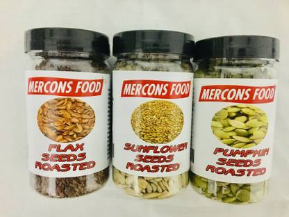 mercons food COMBO OF EDIBLE SEED EACH 100 GRAMS Sunflower Seeds, Pumpkin Seeds, Roasted Flax Seeds