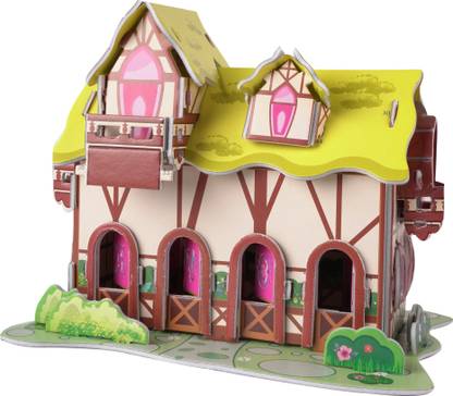 AutoVHPR Beautiful Pink Hut Hard Cardboard 3D Puzzle