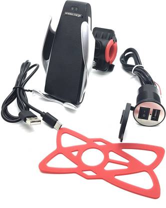AutoPowerz Automatic Mobile Holder with Wireless charging With USB Charger 2.0 A output for Motorcycle 2 A Bike Mobile Charger