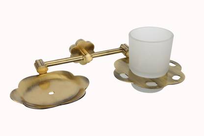 CASA Flores Brass Soap Dish & Tumbler Holder Combo Brass Bathroom Set