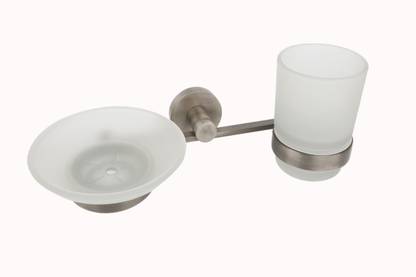 CASA Corrillo Glass Soap Dish & Tumbler Holder Combo Brass Bathroom Set
