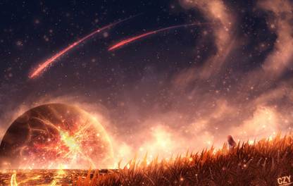 Athah Anime Original Comet Planet Field Sky Grass 13*19 inches Wall Poster Matte Finish Paper Print