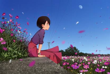 Athah Anime Original Girl Moon Flower Short Hair 13*19 inches Wall Poster Matte Finish Paper Print