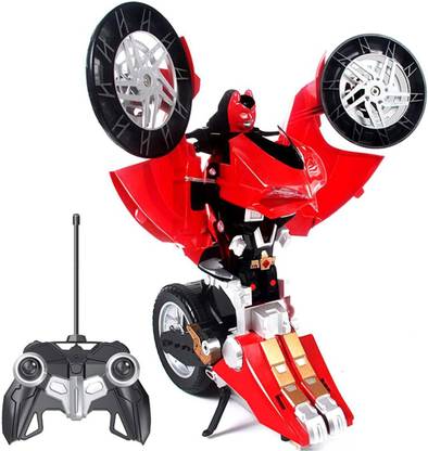 b bros RC Rechargeable Transformers MZ Ducati One Button Transforming Autobot Bike, Red