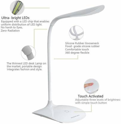 TRADERSMR Rechargeable & Flexible with Three Power Options LED Touch On/Off Desk Lamp Study Lamp