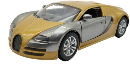 EMOB Push and Go Friction Powered Golden Bugatti Car Toy with Working Light and Sound Effects
