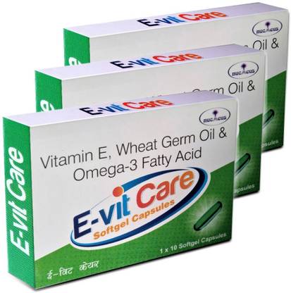 E-VIT CARE Vitamin E, Wheat Germ Oil & Omega-3 Softgels For Skin, Hair & Body