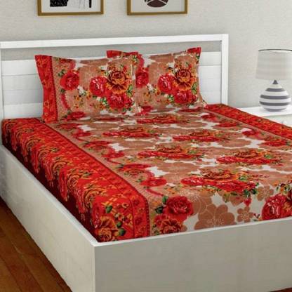 Panipat Textile Hub Microfiber Double Fitted & Flat 140 TC 3D Printed Bedsheet