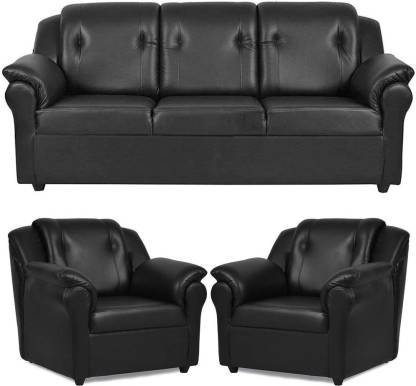 Shree Leather 3 1 Black Sofa Set, Furniture Sofa Set Leather