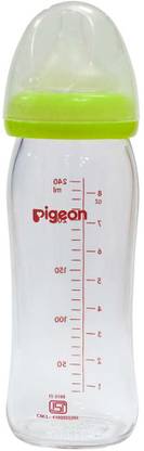 Pigeon Wide Neck Glass Feeding Bottle 240ML CLINICALLY Tested 3+ Months - 240 ml