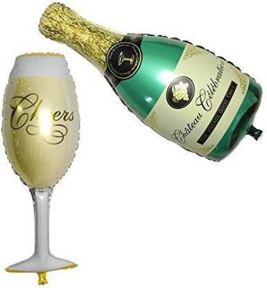 Yosoo Silver Foil Balloon Wine Bottle and Wineglass Shape Gold Aluminum Balloons for Proposal Party or Wedding Events