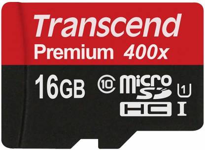 Transcend TS16GUSDCU1 Premium 400X 16 GB MicroSDHC Class 10 90 MB/s  Memory Card Compatible with Mobile