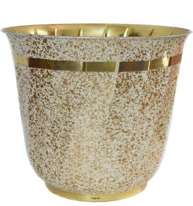 Tangerine Dia 12 inch White & Golden Decorative Brass Planter Pot Plant Container Set