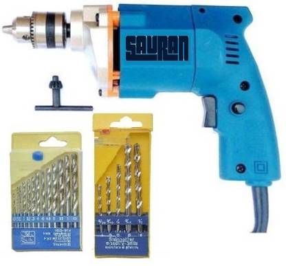 Sauran Power With bits for wood,iron,wall Multicolour/10mm/300watt/230v/2600 rpm Drill Machine with Warranty S2 Pistol Grip Drill