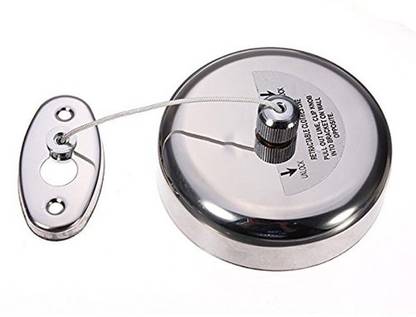 AlexVyan Stainless Steel Retractable Cloth Line Adjustable Lockable Hanging Washing Line- Max Length 9 Feet Nylon Thread-Polished Chrome Finish, Round Style Steel Retractable Clothesline